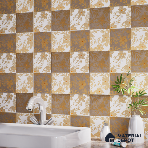 Floral Wall Tile TL 07250 Plana 8008 GLM (Gold) 1 ft x 1 ft Ceramic Matte Finish - 9 mm | 2 mm Spacer is Mandatory | Please Expect a Slight Variation of Pattern